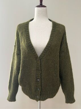 Acote Women’s Green Button Up Sweater | 1